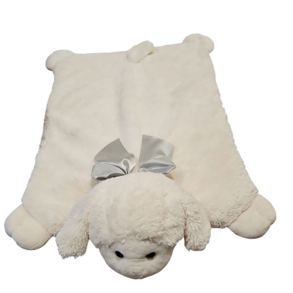 Lamby Cream Color with Mint Green Satin Bow Baby Mat Like New